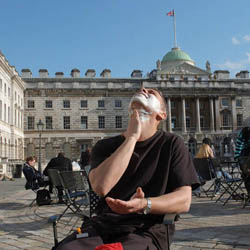 men shave for charity