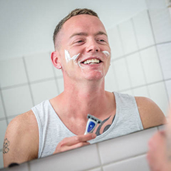 men shave for charity