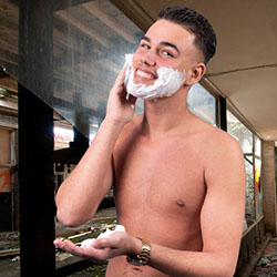 men shave for charity