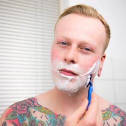 men shave for charity