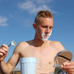 men shave for charity