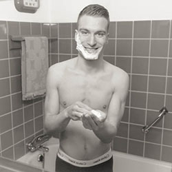 men shave for charity