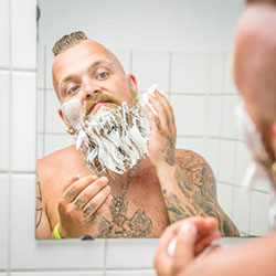 men shave for charity