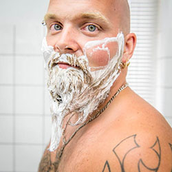 men shave for charity