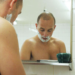 men shave for charity