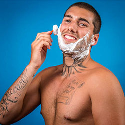 men shave for charity