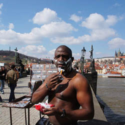 men shave for charity