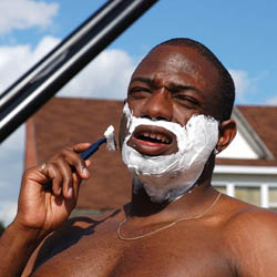 men shave for charity